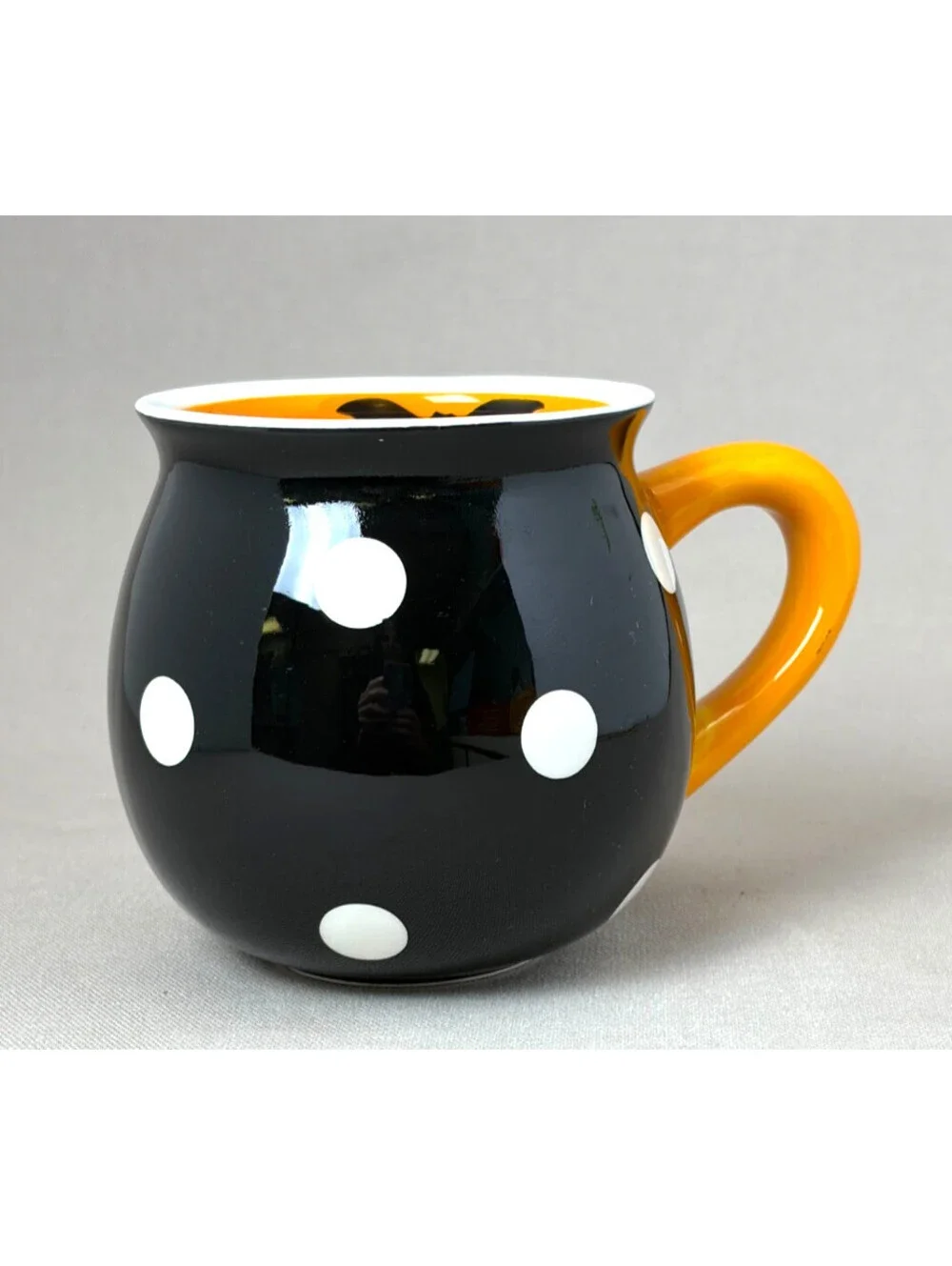 Terramoto Ceramic Coffee Mug Black White Polka Dot Orange Belly Cup Large 16oz